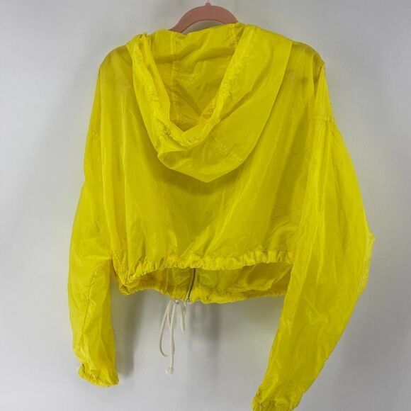 Lovers and Friends Bonnie Womens Neon Yellow New Cropped hooded Zip raincoat XL - Picture 6 of 7